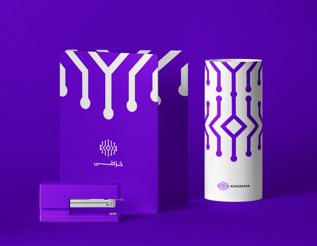Khozama數碼科技電子產品在線商店品牌logo設計vi設計，“字母k+電路”圖案