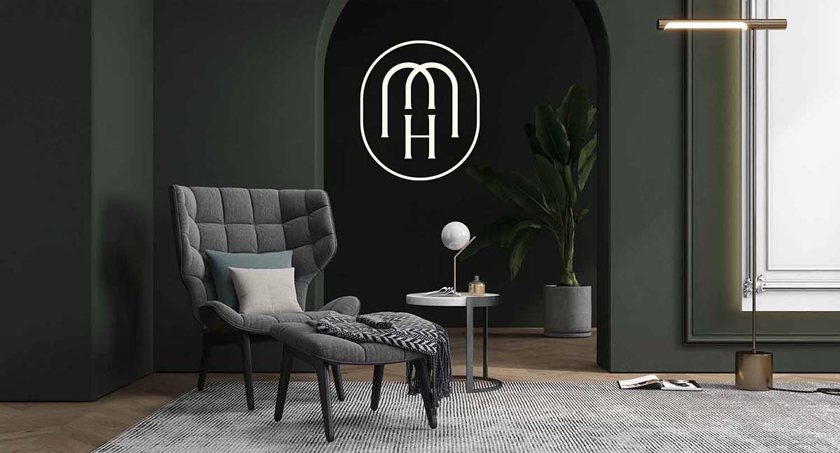 Makers+Holm 全屋建材家居家具品牌logo設計“MH“花押字母徽標，自然優雅