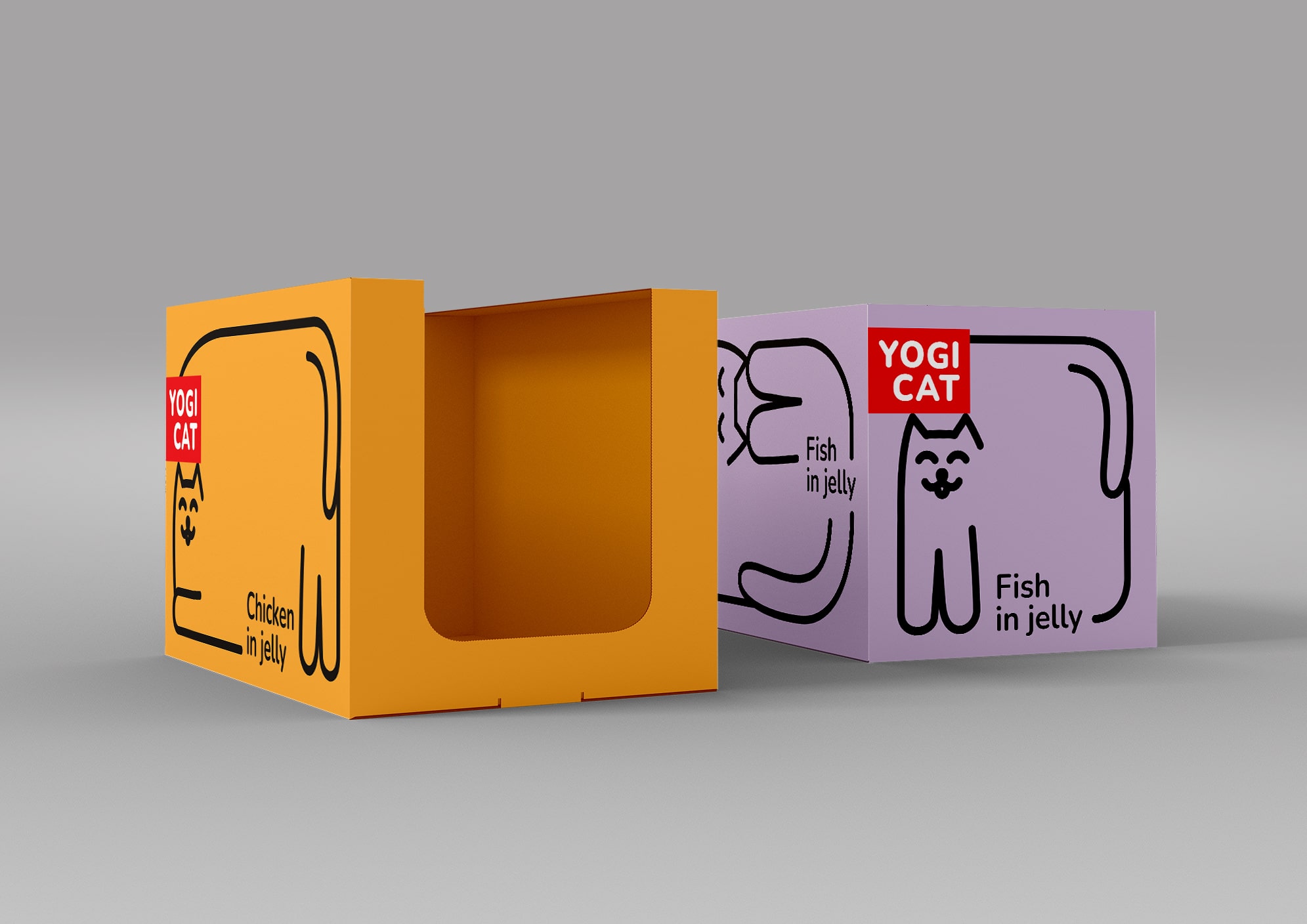 寵物食品包裝：Yogi Cat 貓咪濕糧包裝設計“極簡線條插畫”