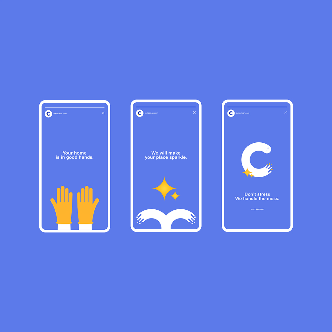 Instaclean房屋清潔服務公司logo設計vi形象設計-app應用程序界面設計，淡紫蘭清爽扁平風格