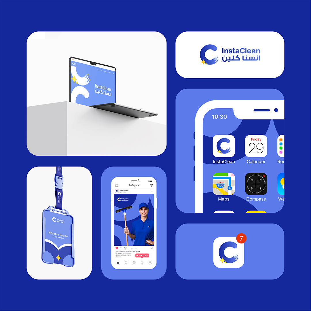 Instaclean房屋清潔服務公司logo設計vi形象設計，淡紫蘭清爽扁平風格