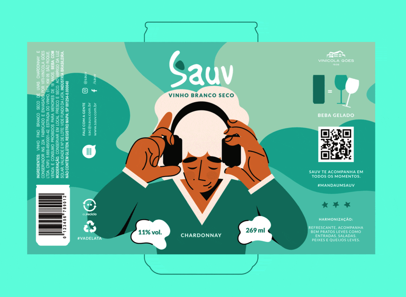 Sauv罐裝葡萄酒標簽包裝設(shè)計和時尚人物插圖，開發(fā)年輕人更廣泛日常使用場景