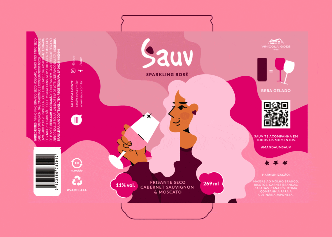 Sauv罐裝葡萄酒標簽包裝設(shè)計和時尚人物插圖，開發(fā)年輕人更廣泛日常使用場景