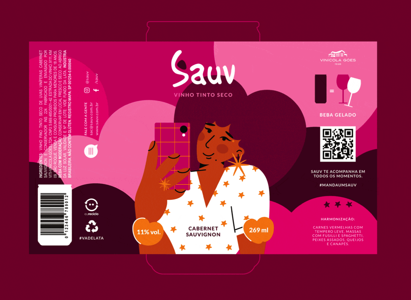 Sauv罐裝葡萄酒標簽包裝設(shè)計和時尚人物插圖，開發(fā)年輕人更廣泛日常使用場景