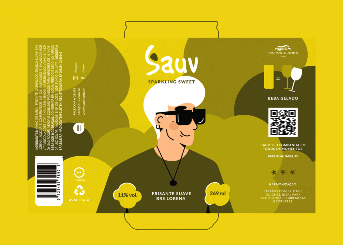Sauv罐裝葡萄酒標簽包裝設(shè)計和時尚人物插圖，開發(fā)年輕人更廣泛日常使用場景