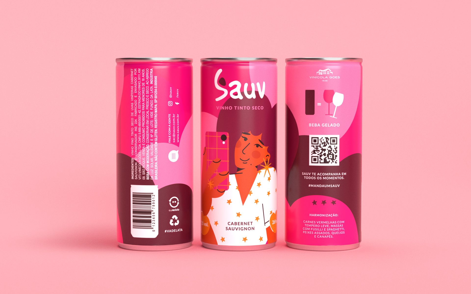Sauv罐裝葡萄酒標簽包裝設(shè)計和時尚人物插圖，開發(fā)年輕人更廣泛日常使用場景