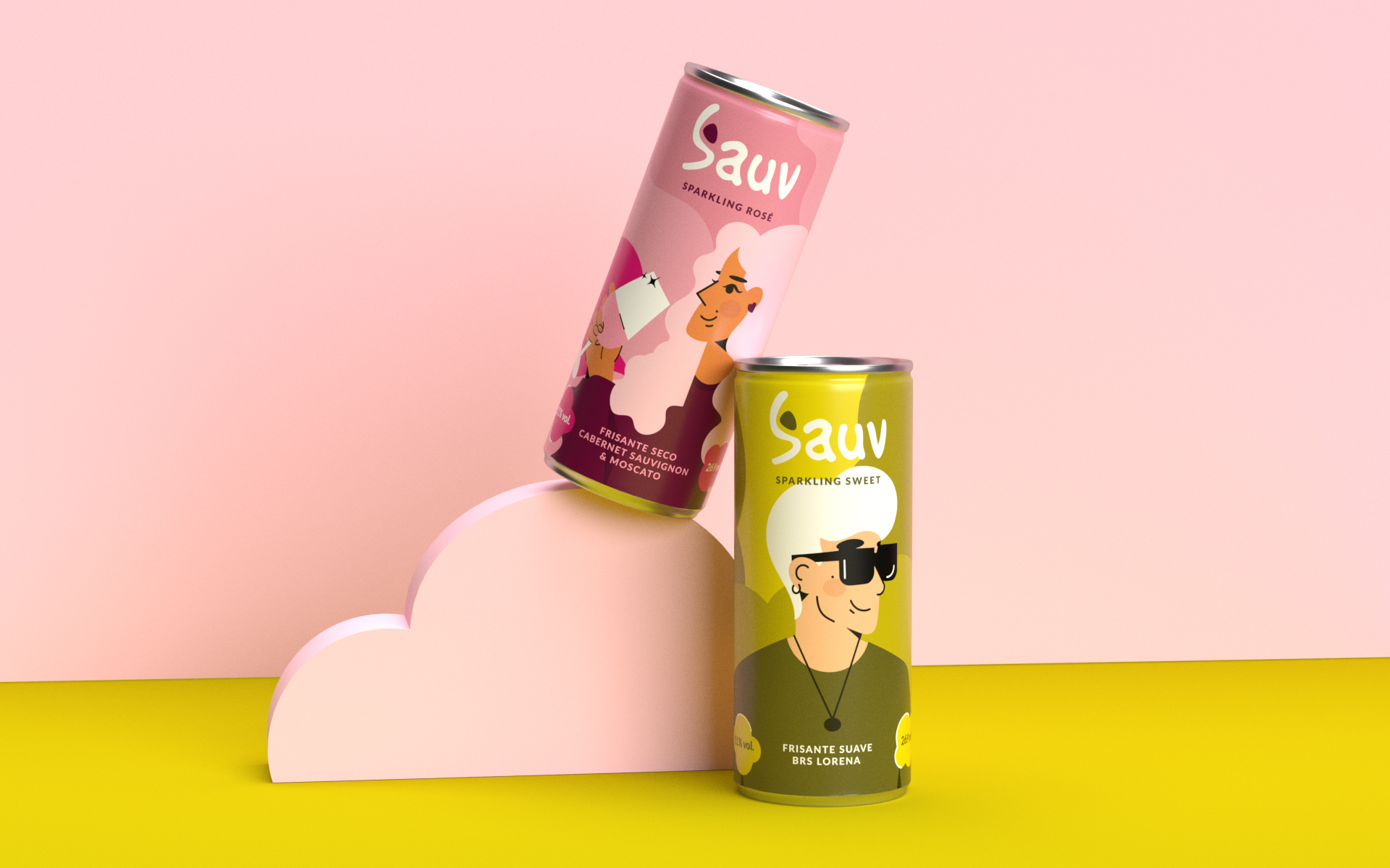 Sauv罐裝葡萄酒標簽包裝設(shè)計和時尚人物插圖，開發(fā)年輕人更廣泛日常使用場景