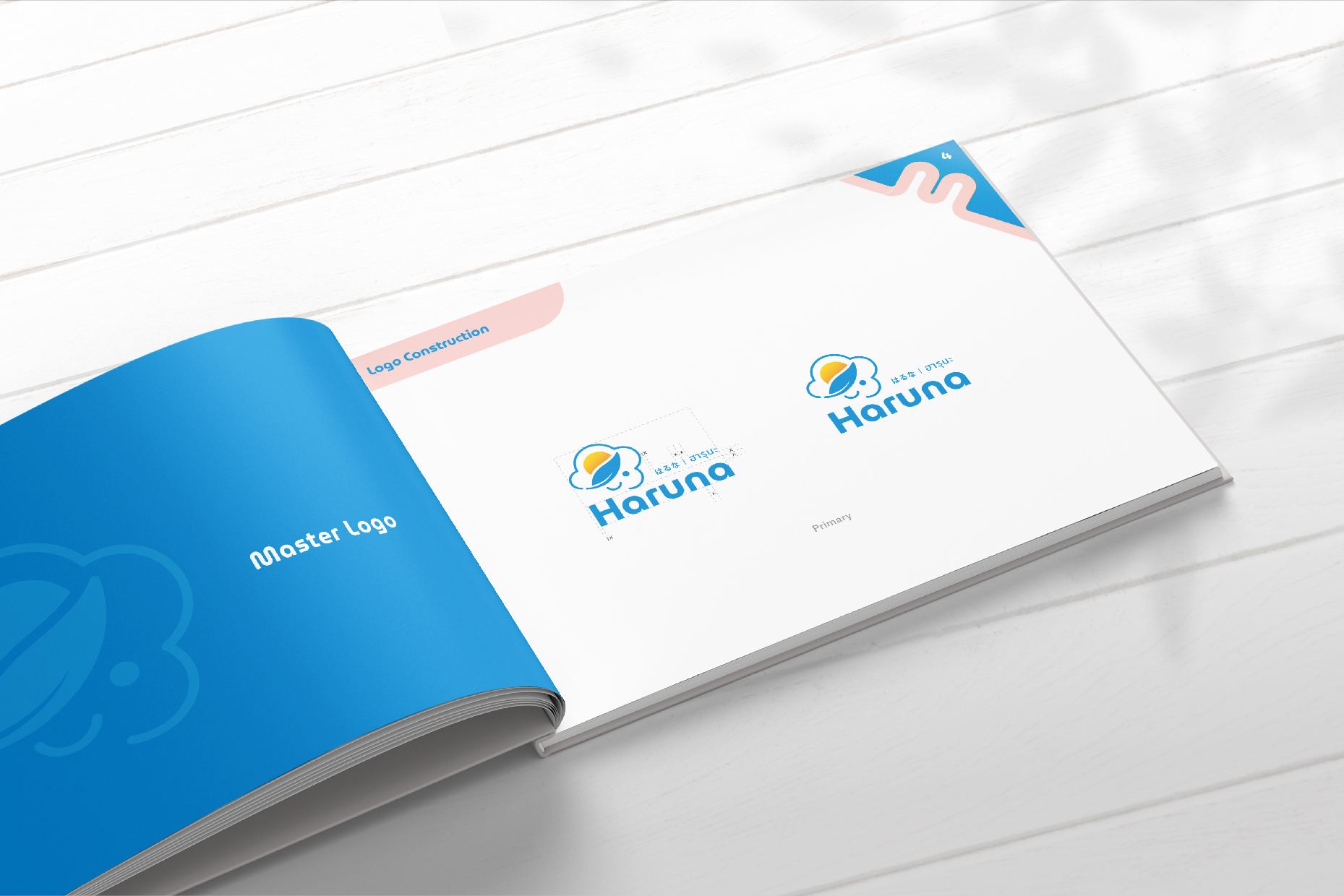 Haruna 益生菌品牌logo設計包裝設計，太陽云葉人臉象征logo與三段腸道包裝