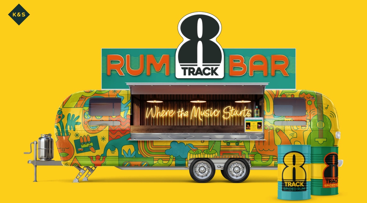 8TRACK香料朗姆酒品牌創建-l餐車-結合音樂文化線條時尚插畫元素