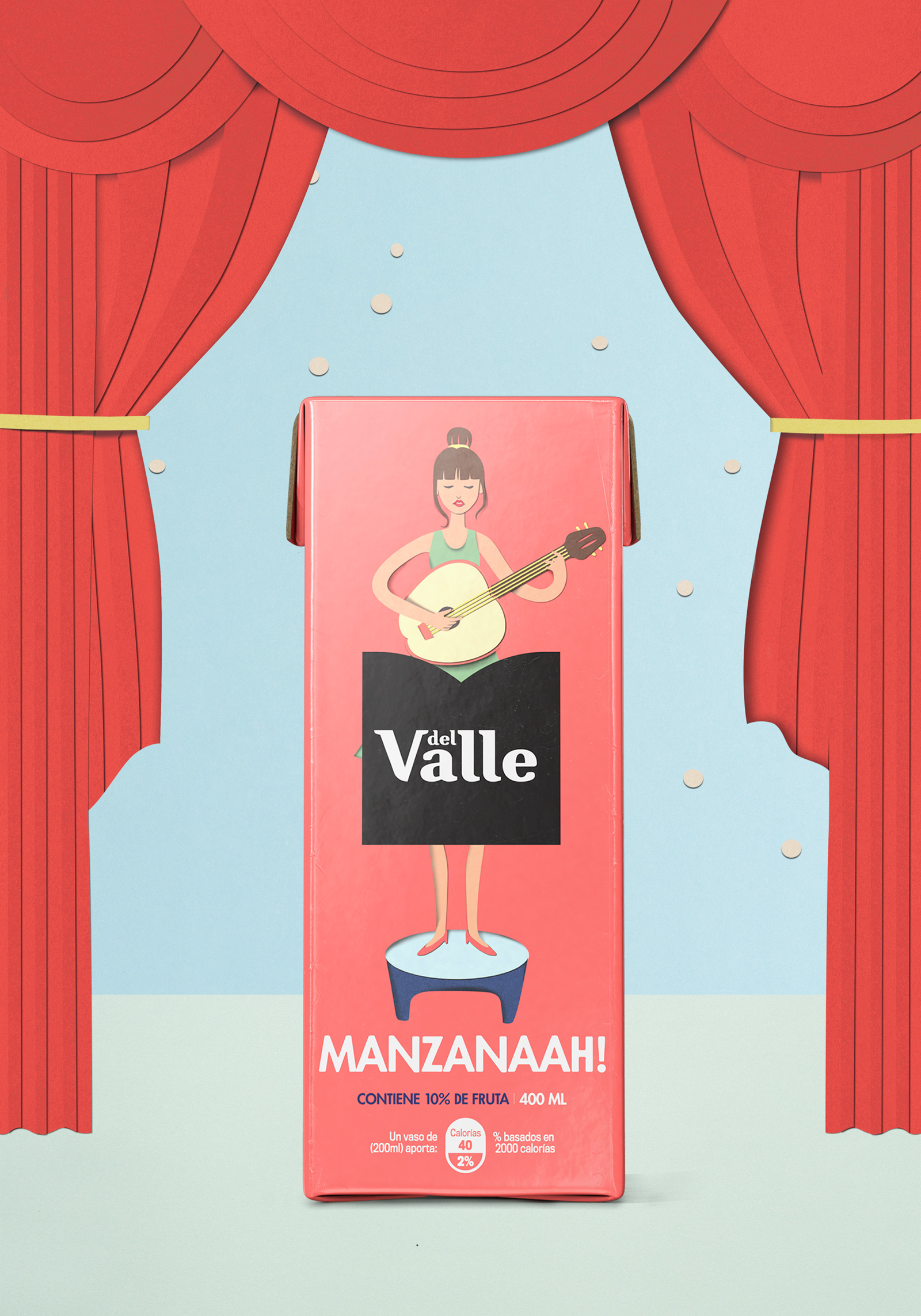 DEL VALLE 果汁包裝設計，少男少女+水果場景創意插畫