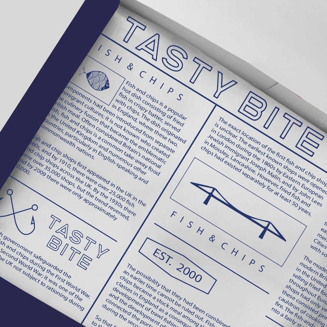 TASTY BITE 炸魚薯條餐廳餐飲品牌形象設計-logo&vi，輕松自由的設計感覺