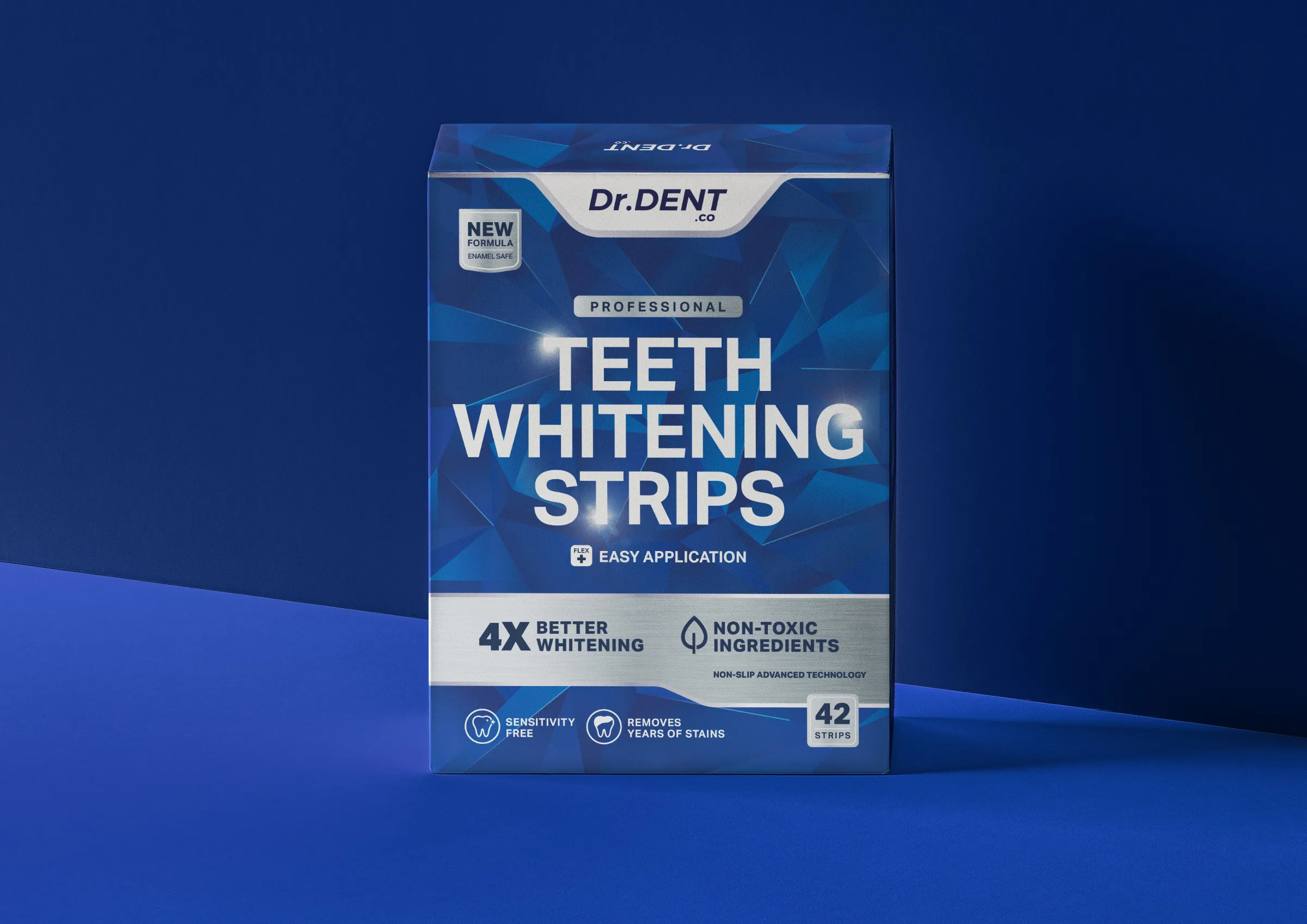 Dr.Dent牙齒美白條產(chǎn)品包裝設(shè)計(jì)，藍(lán)色與銀色效果