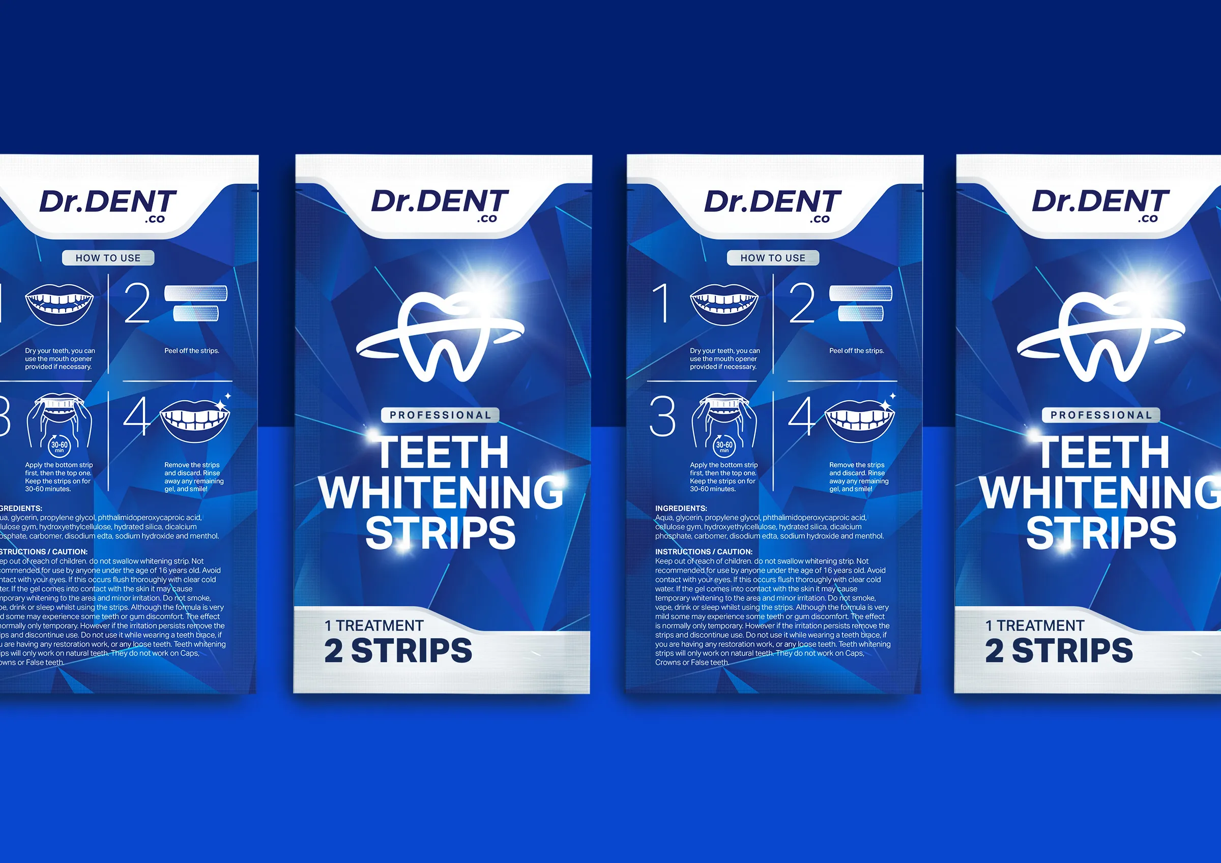 Dr.Dent牙齒美白條產(chǎn)品包裝設(shè)計(jì)，藍(lán)色與銀色效果