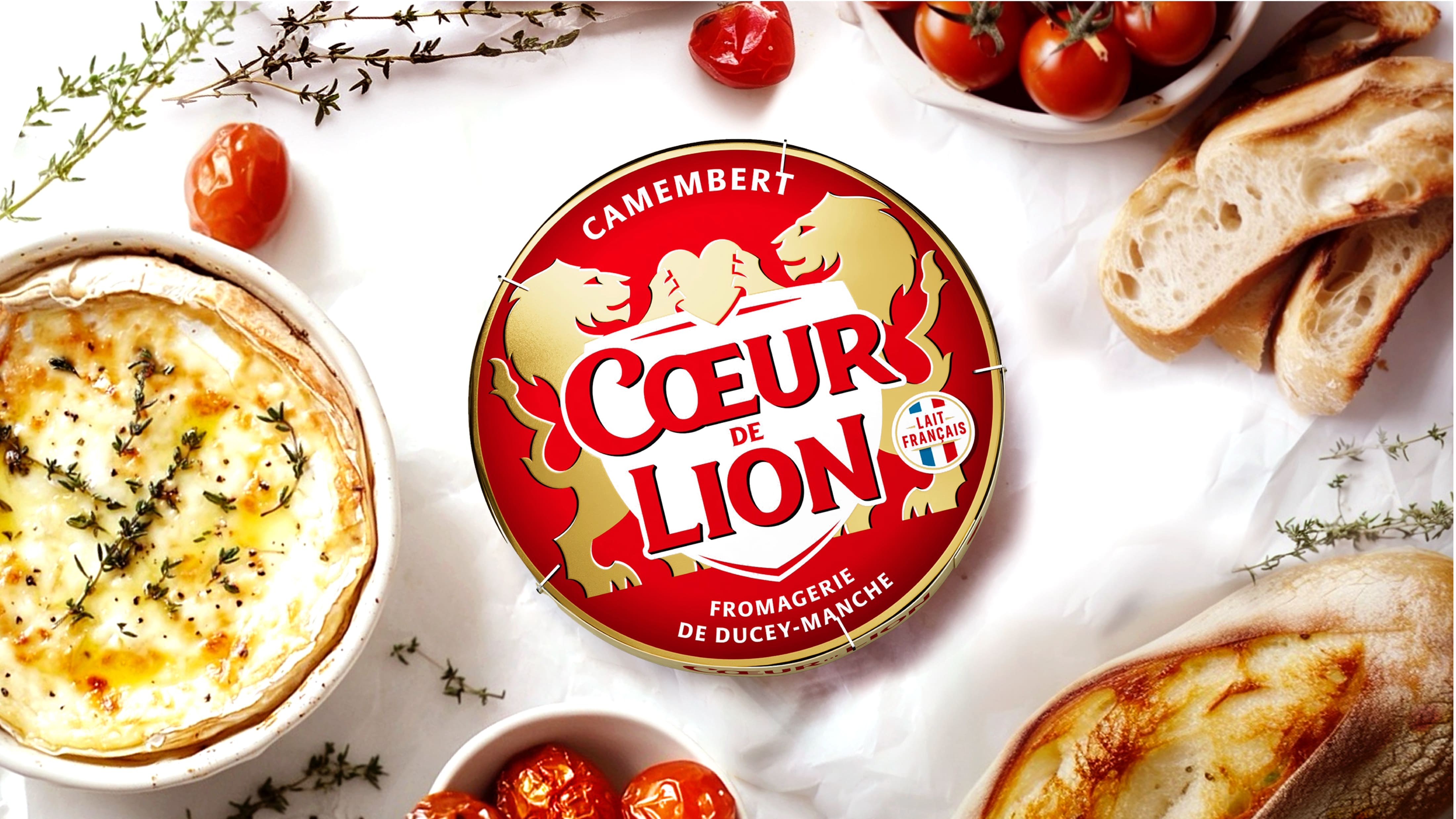 C?ur de Lion法國奶酪獅子徽標logo設計與紅色金色外包裝設計