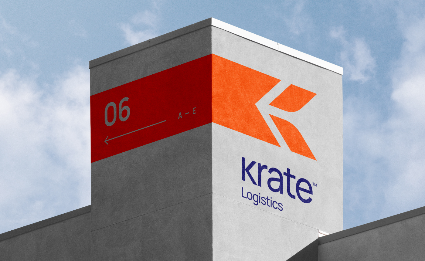 Krate國際物流公司logo設計vis設計，速度箭頭+字母K