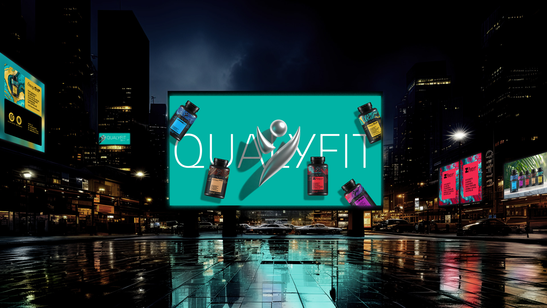 Qualyfit營養補充劑健康保健品更新logo設計包裝設計，運動風logo+藝術底色