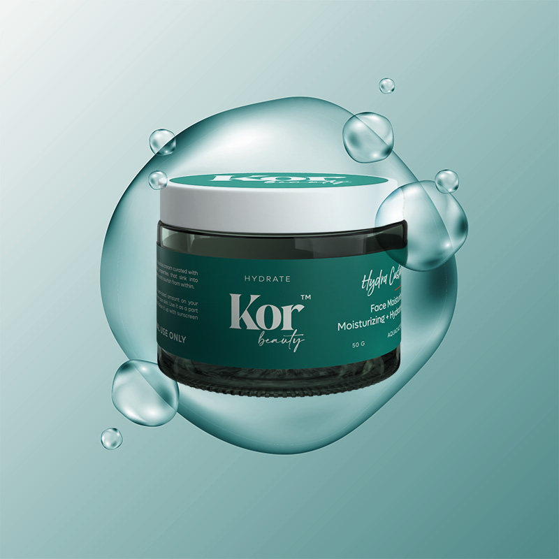 KOR皮膚補水革命性化妝護膚品護理品牌字體logo設(shè)計與藍綠色包裝設(shè)計
