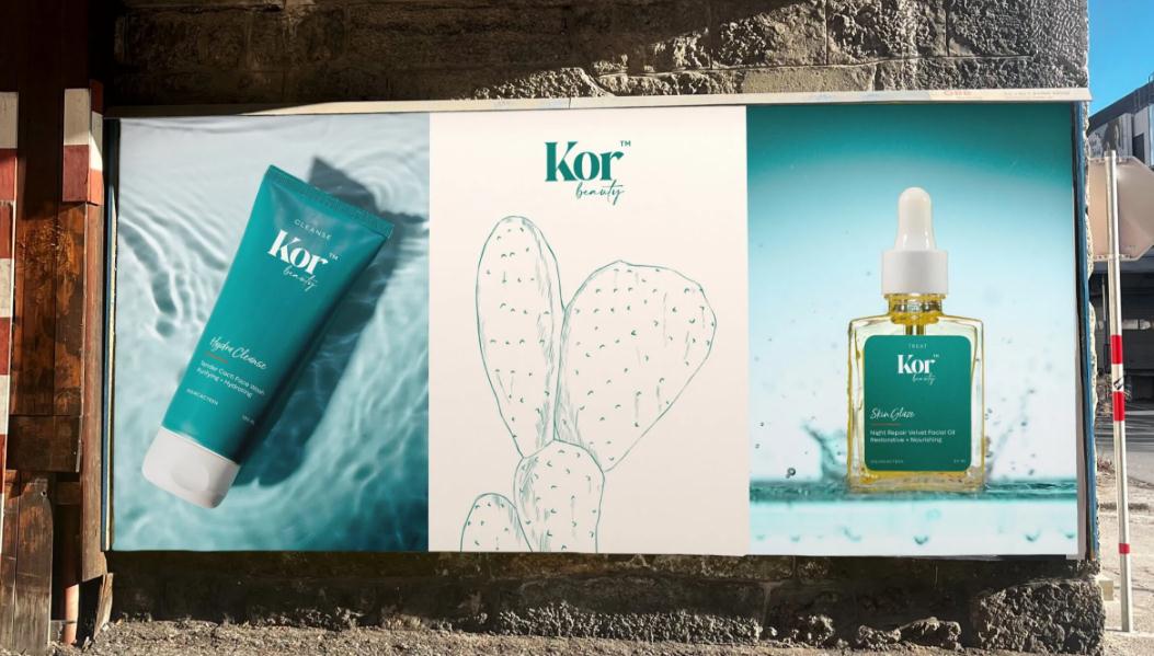 KOR皮膚補水革命性化妝護膚品護理品牌字體logo設(shè)計與藍綠色包裝設(shè)計