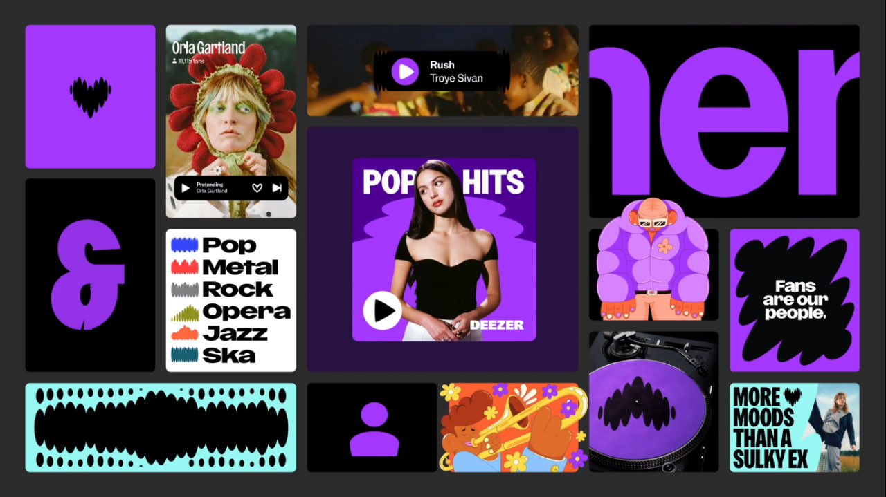 Deezer音樂平臺app品牌logo設計vi視覺形象識別設計，跳動的心臟