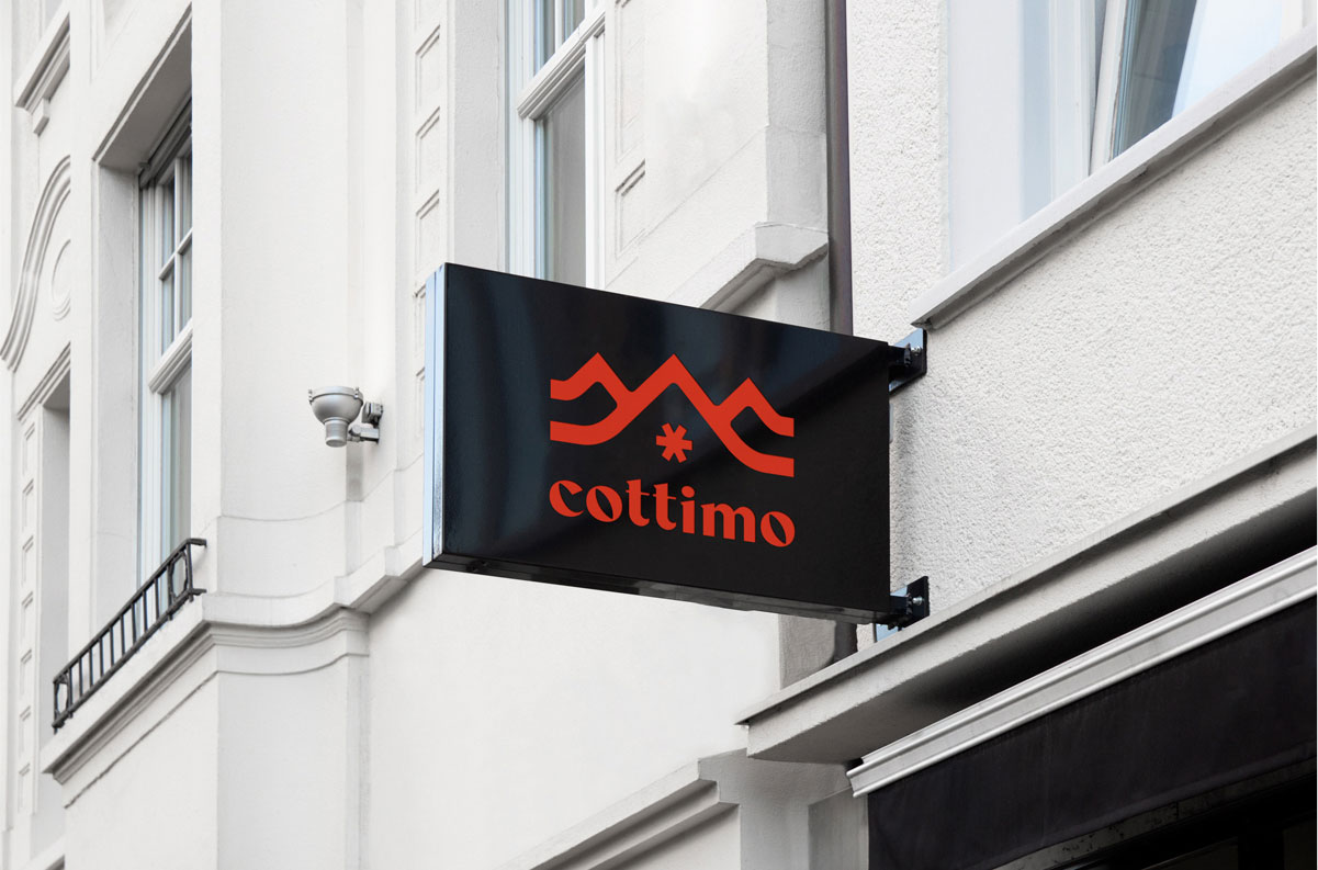 COTTIMO 戶外雪地靴品牌logo設計，山丘、雪地和遠足元素