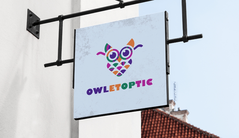 OWLETOPTIC兒童眼鏡品牌logo設(shè)計“彩色貓頭鷹”圖形
