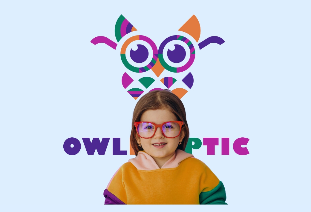 OWLETOPTIC兒童眼鏡品牌logo設(shè)計“彩色貓頭鷹”圖形