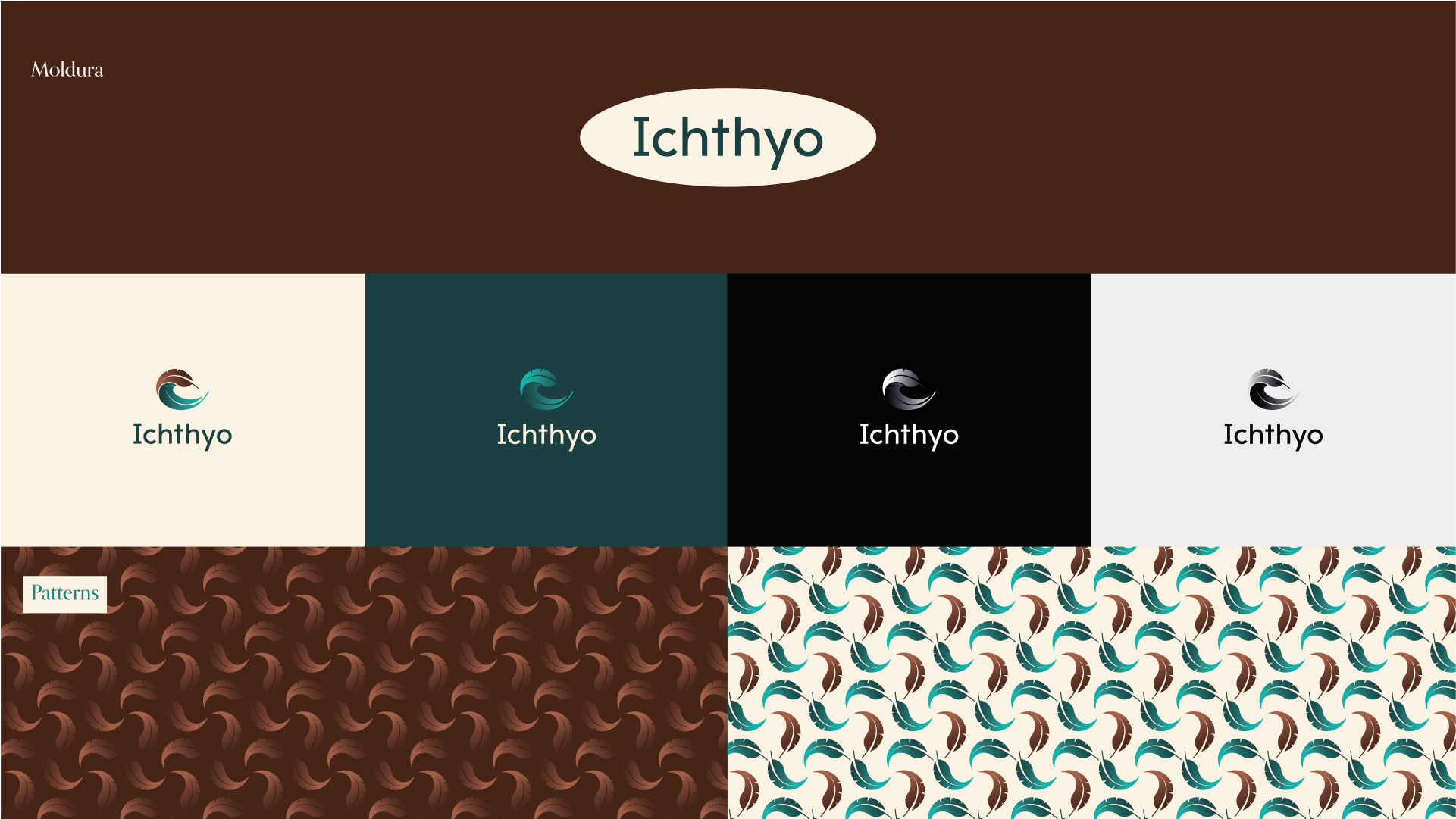 Ichthyo 陸地和水生動植物環境咨詢公司logo設計企業形象vi設計，樹葉羽毛水流波浪元素結合