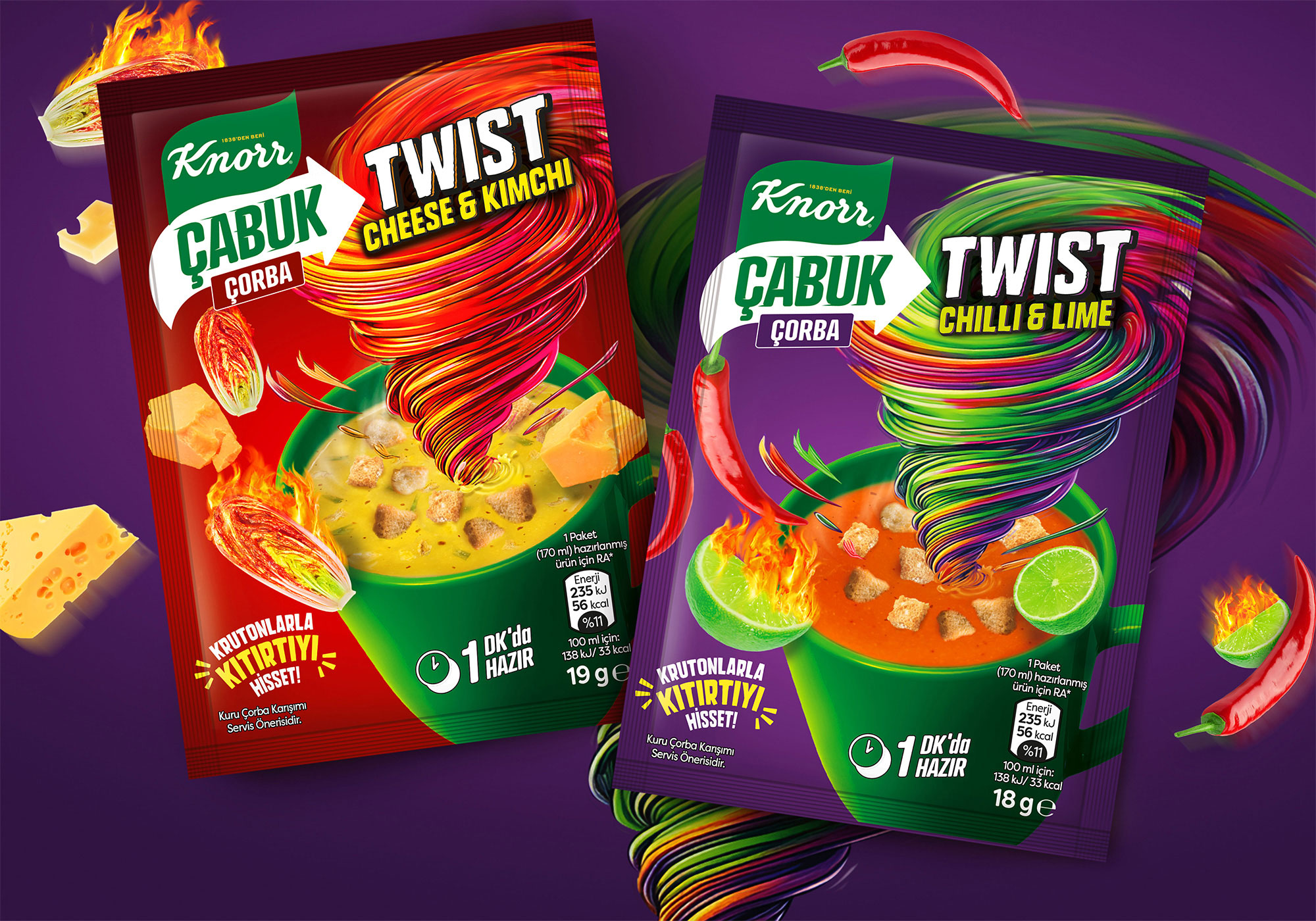 Knorr 速溶湯創意包裝設計，口味龍卷風風暴元素