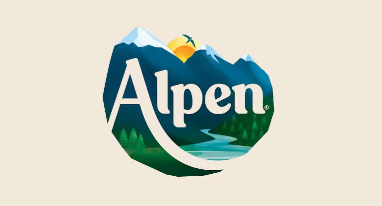 Alpen早餐谷物麥片打造新品牌與logo設計阿爾卑斯山插畫元素
