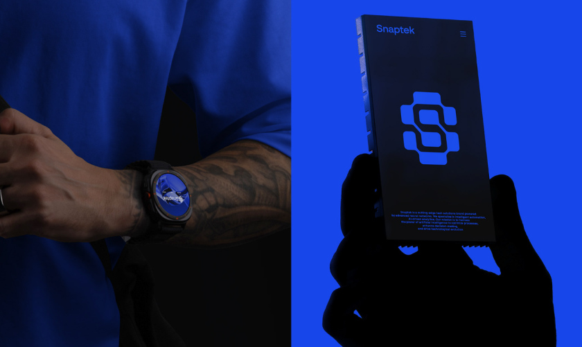Snaptek 人工智能尖端科技品牌S字母logo設計vi設計，藍色科技風