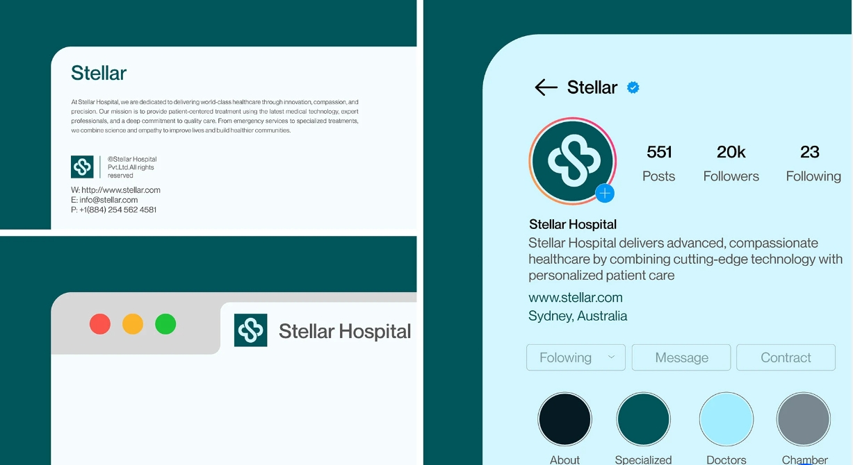 Stellar 醫院logo設計vi設計，融合多個醫療元素-上海logo設計公司